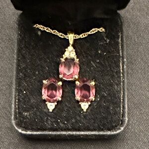 Gold plated Purple Necklace and Earrings